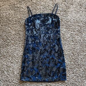 Lulus Keyla Velvet Sequin Minidress Blue Size Small Womens